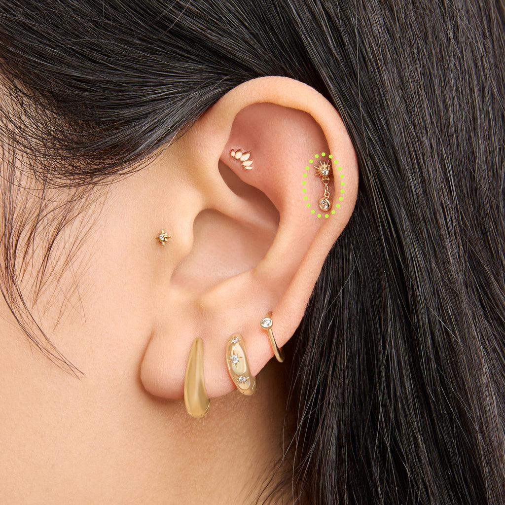 14K Twinkle Dangle Flatback Stud