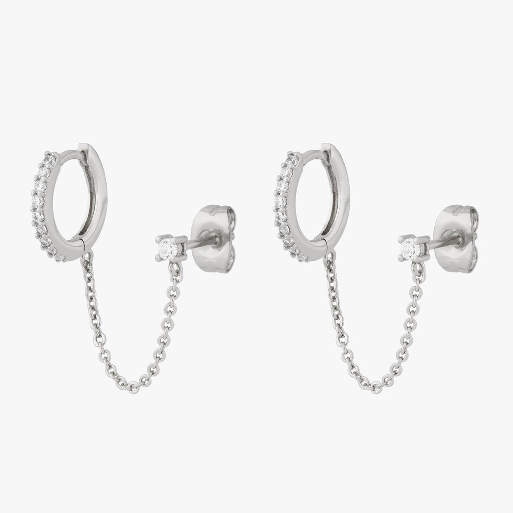 Chained Pave Huggie x CZ Stud
