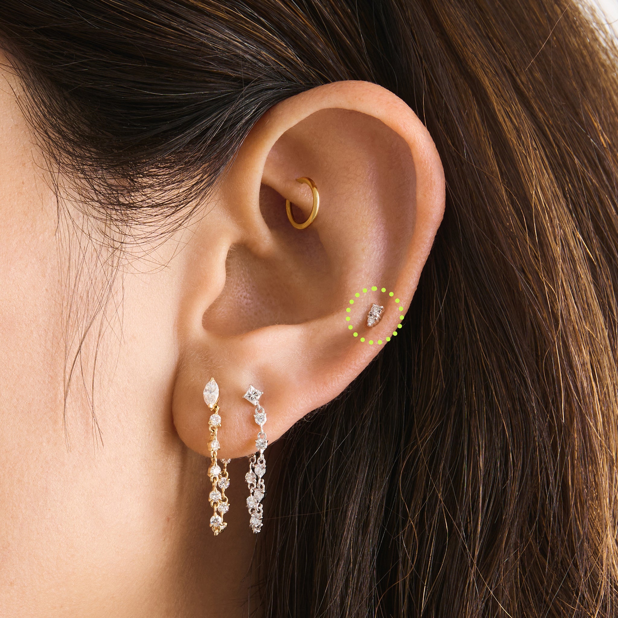 14K Stacked CZ Flatback Stud - STUDS