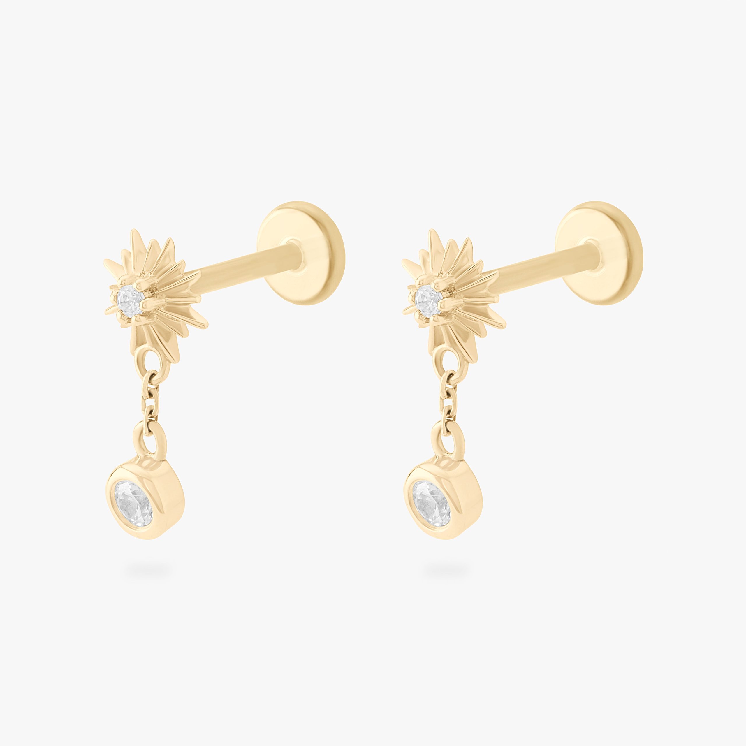 14K Twinkle Dangle Flatback Stud - STUDS