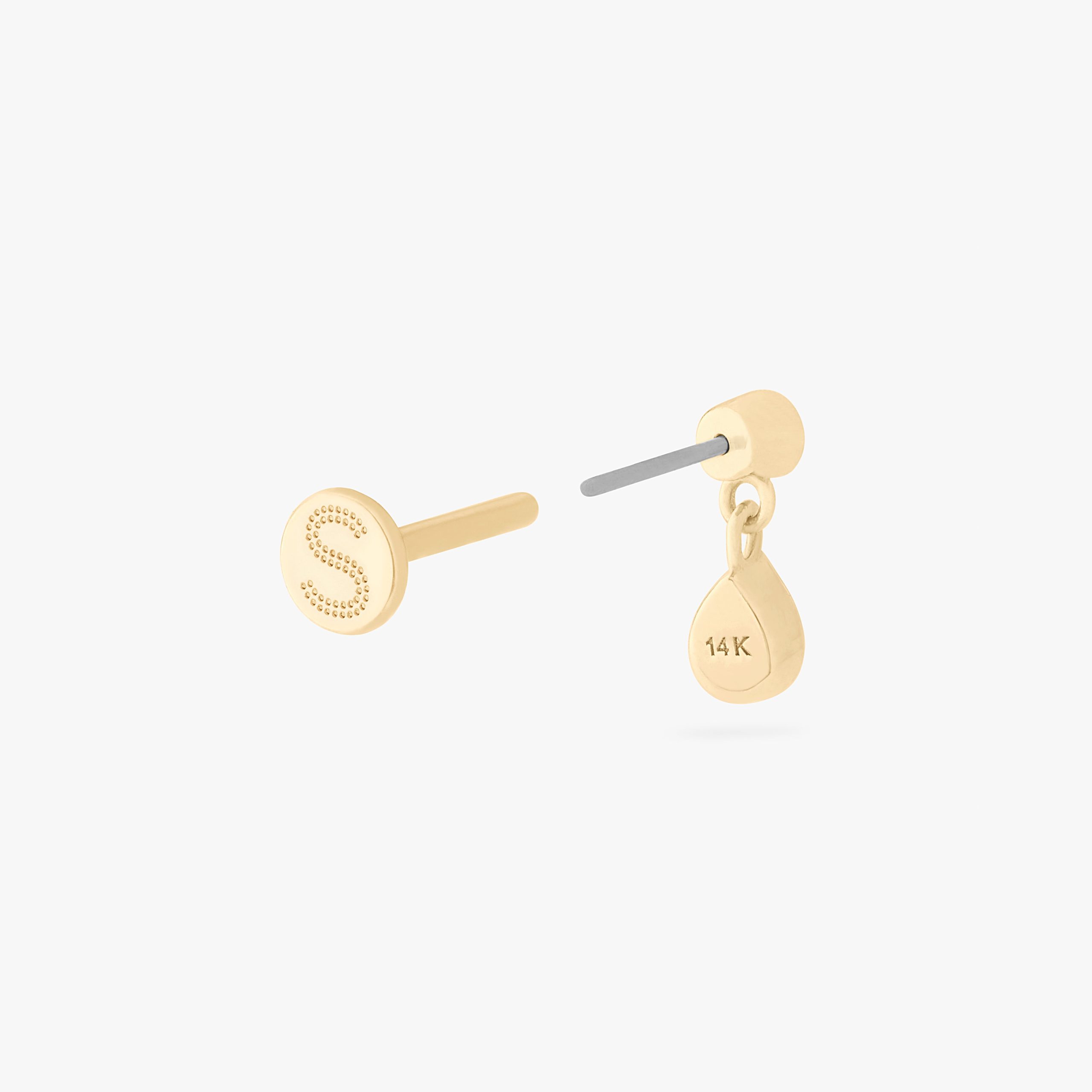 14K CZ Bezel Pear Dangle Flatback Stud - STUDS