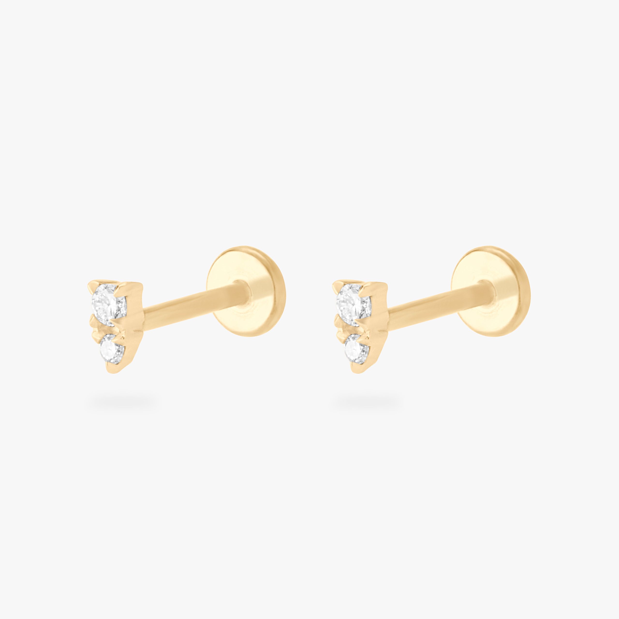 14K Stacked CZ Flatback Stud - STUDS