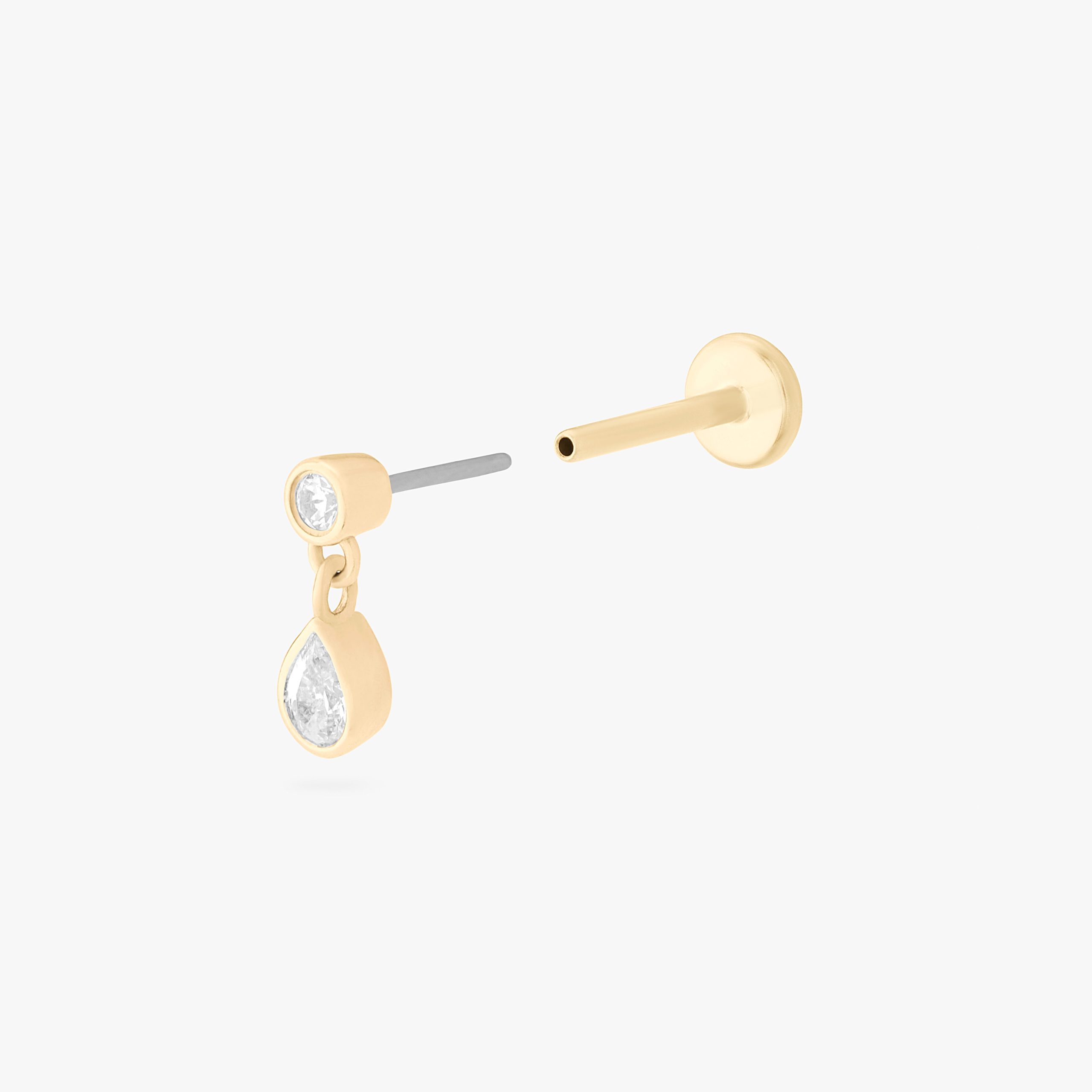 14K CZ Bezel Pear Dangle Flatback Stud - STUDS
