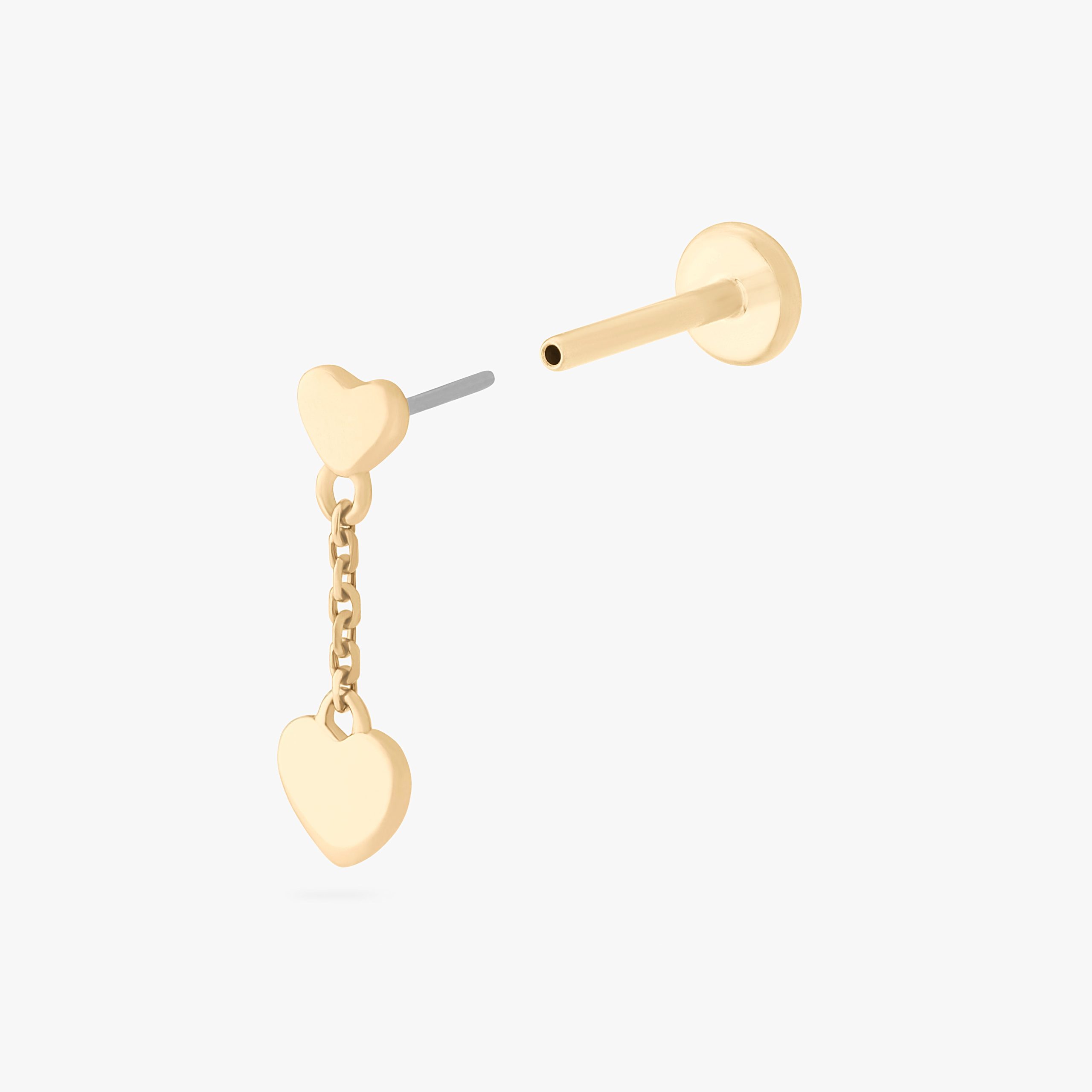 14K Double Heart Dangle Flatback - STUDS